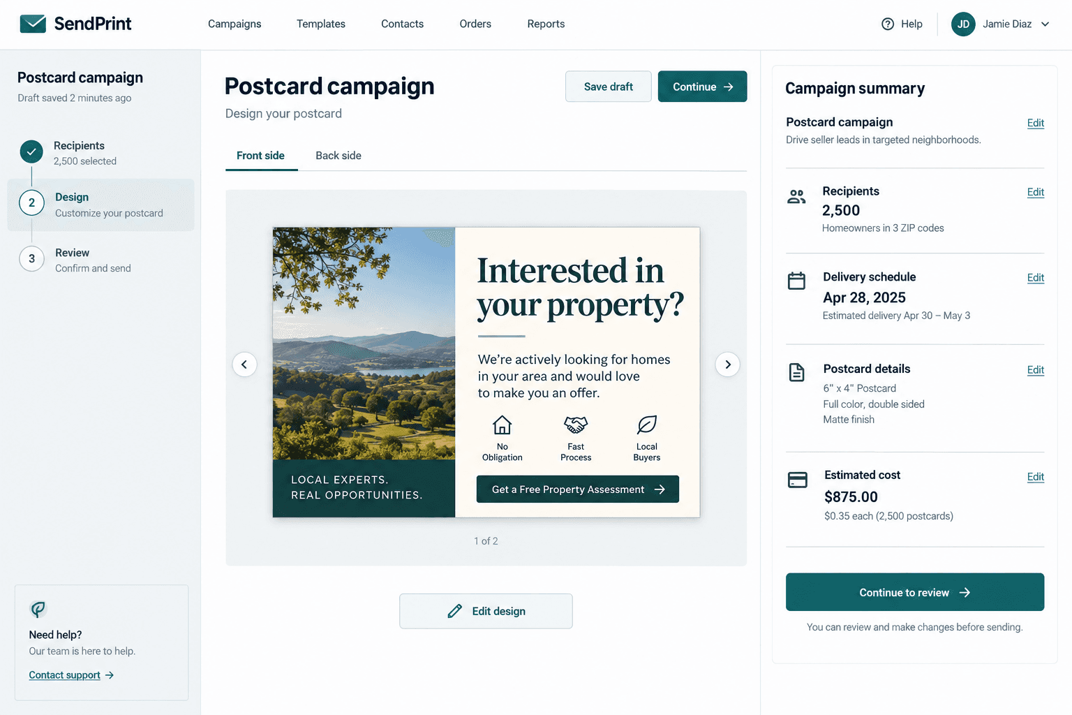 Illustrative Direct Mail interface